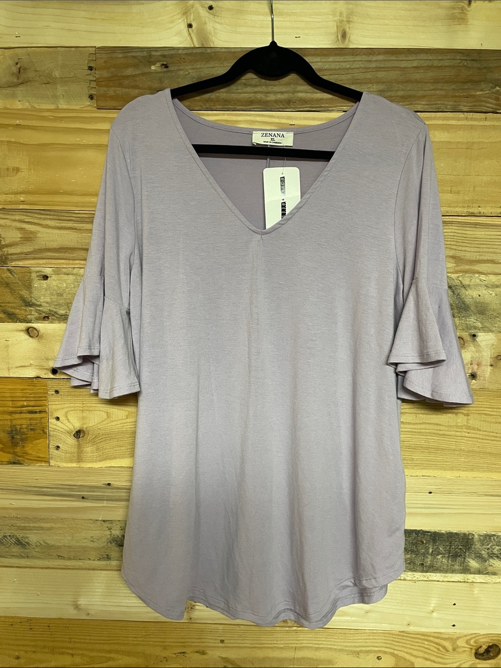 Zenana Outfitters size XL Lilac V-Neck 3/4 Ruffle Bell Sleeve Soft Blouse